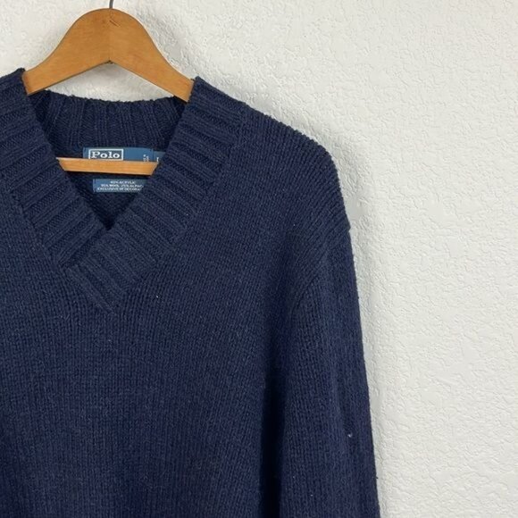 Polo Ralph Lauren Wool Alpaca V Neck Elbow Patch Sweater - Picture 3 of 6